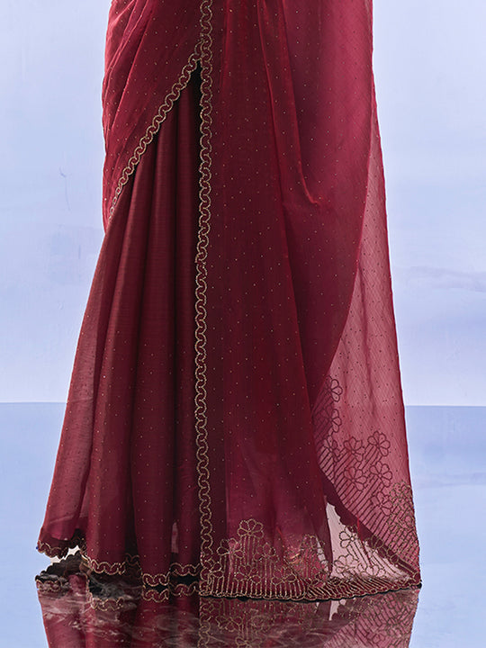 Maroon Chiffon Saree With Blouse Piece
