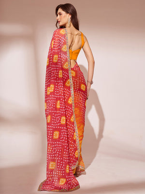 Orange And Red Georgette Saree With Blouse Piece
