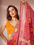 Orange And Red Georgette Saree With Blouse Piece
