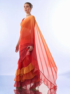 Ombre Red Georgette Saree With Blouse Piece