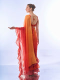 Ombre Red Georgette Saree With Blouse Piece