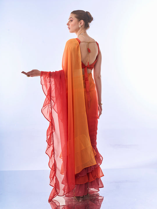 Ombre Red Georgette Saree With Blouse Piece