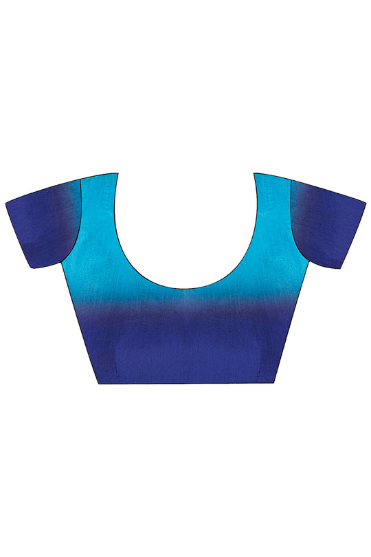 Ombre Blue Satin Saree With Blouse Piece