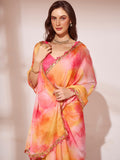 Peach Organza Saree With Blouse Piece