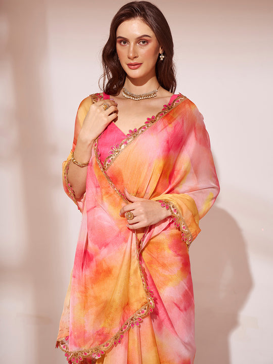 Peach Organza Saree With Blouse Piece