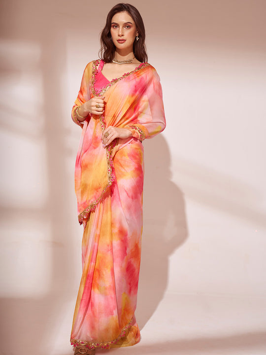 Peach Organza Saree With Blouse Piece