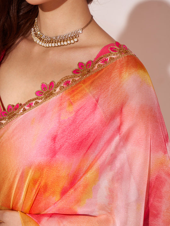 Peach Organza Saree With Blouse Piece