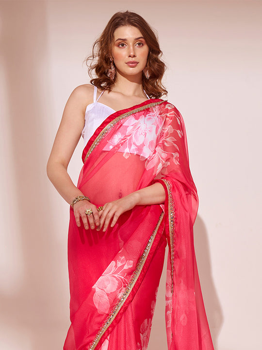 Pink Organza Saree With Blouse Piece