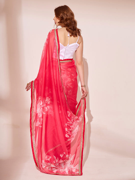 Pink Organza Saree With Blouse Piece