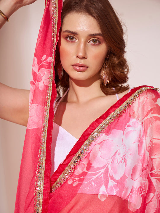 Pink Organza Saree With Blouse Piece