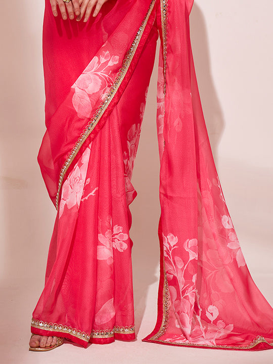 Pink Organza Saree With Blouse Piece