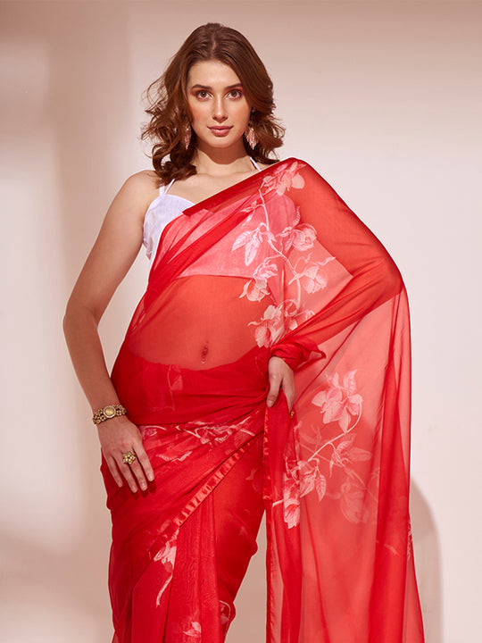 Red Organza Saree With Blouse Piece
