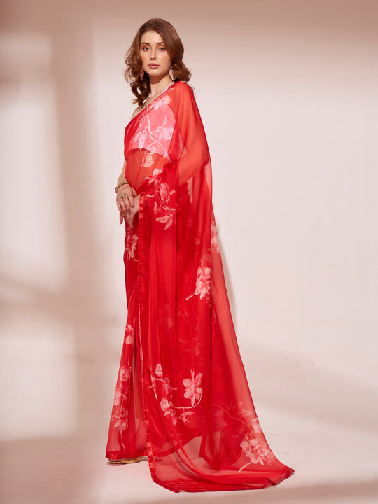 Red Organza Saree With Blouse Piece