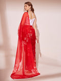 Red Organza Saree With Blouse Piece