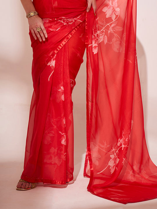 Red Organza Saree With Blouse Piece
