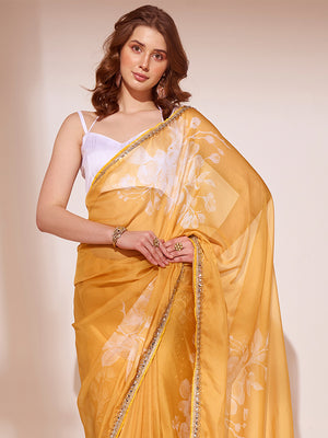 Yellow Organza Saree With Blouse Piece