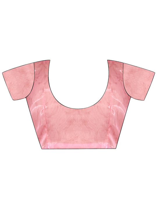 Pink Orgnza Tissue Saree With Blouse Piece