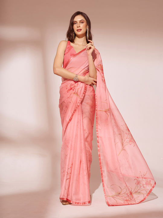 Pink Organza Saree With Blouse Piece