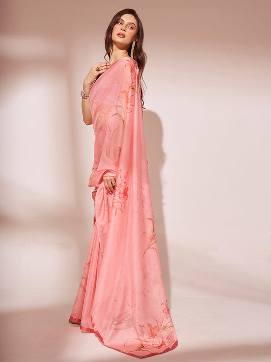 Pink Organza Saree With Blouse Piece