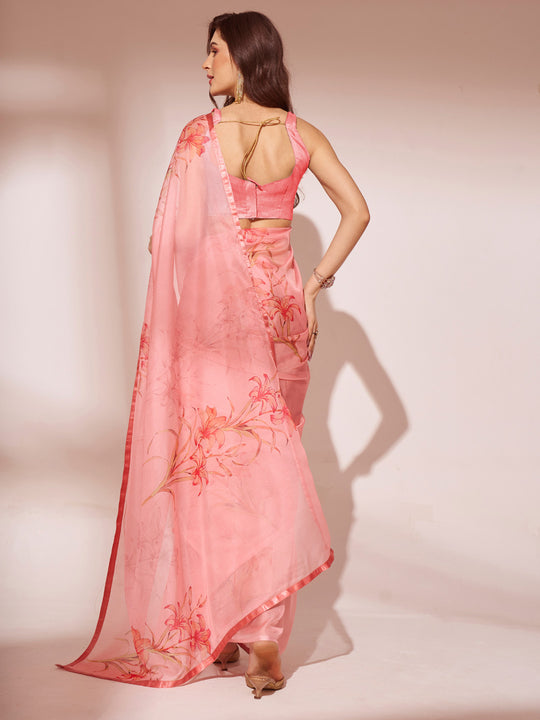 Pink Organza Saree With Blouse Piece