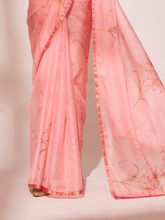 Pink Organza Saree With Blouse Piece