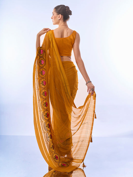 Mustard Chiffon Saree With Blouse Piece