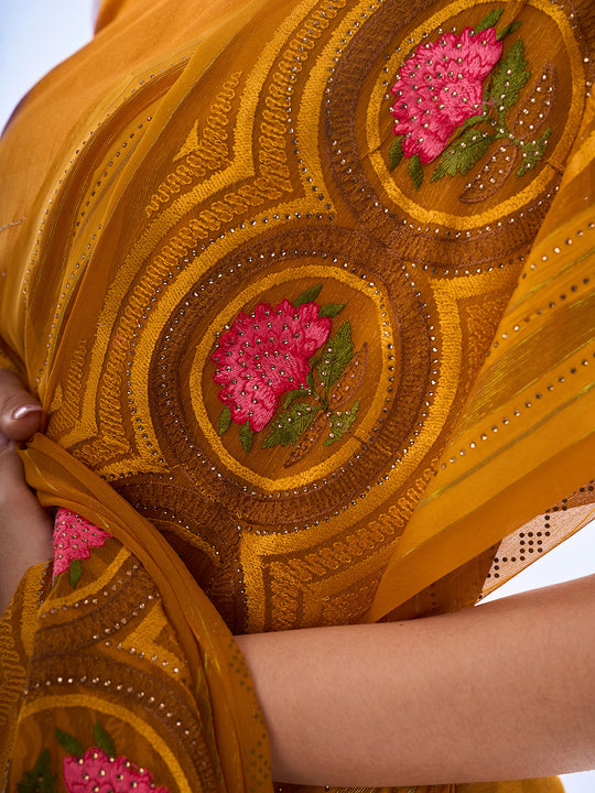 Mustard Chiffon Saree With Blouse Piece