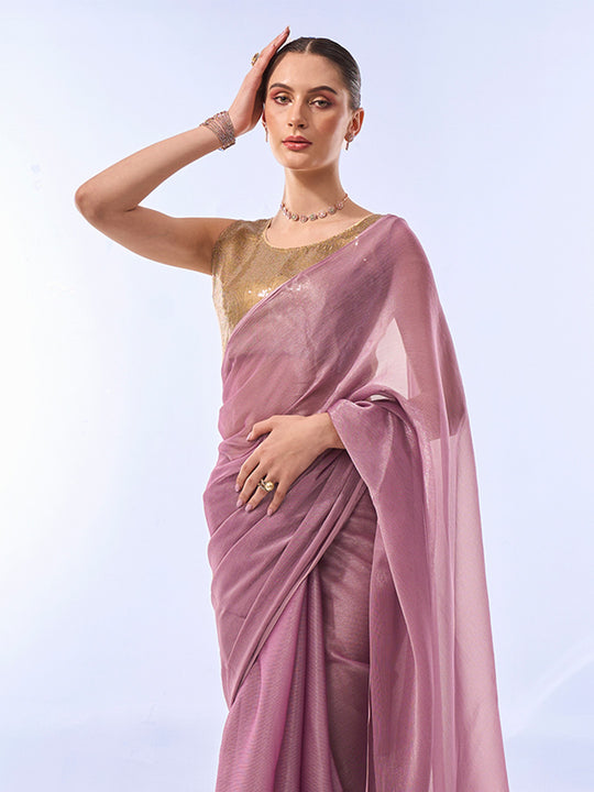 Lavender Chiffon Saree With Blouse Piece