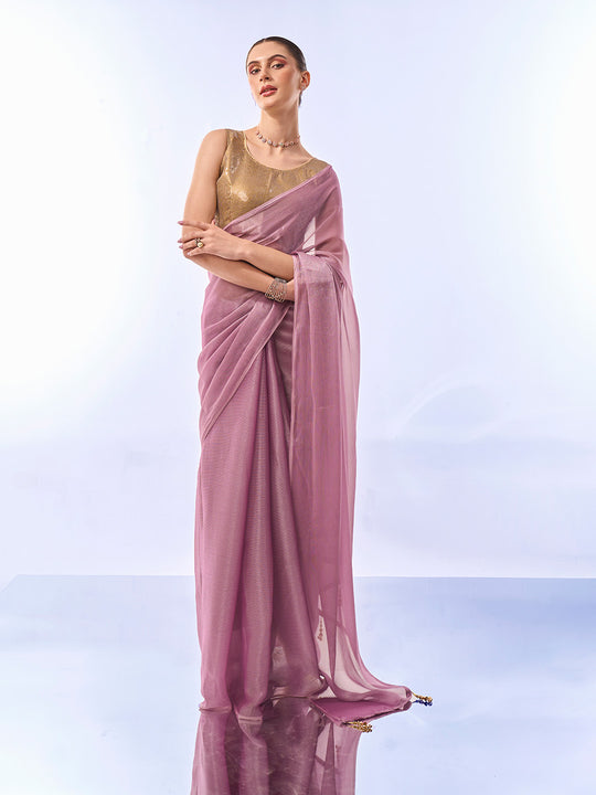 Lavender Chiffon Saree With Blouse Piece