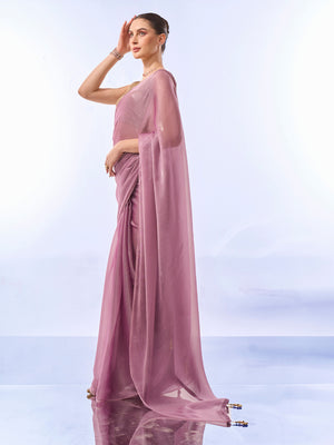 Lavender Chiffon Saree With Blouse Piece