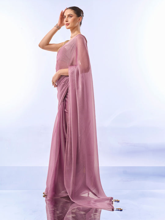 Lavender Chiffon Saree With Blouse Piece
