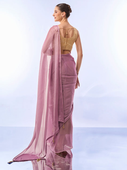 Lavender Chiffon Saree With Blouse Piece
