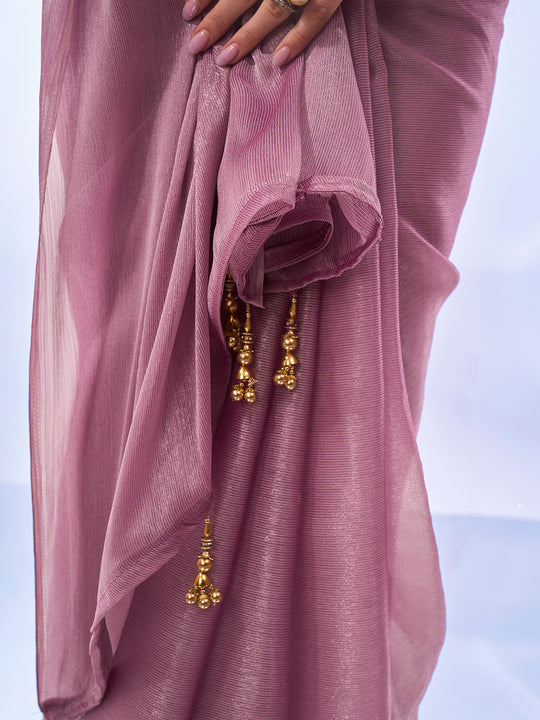 Lavender Chiffon Saree With Blouse Piece