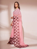 Pink Printed Georgette Saree With Blouse Piece