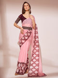 Pink Printed Georgette Saree With Blouse Piece