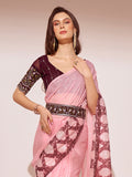 Pink Printed Georgette Saree With Blouse Piece