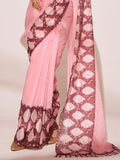 Pink Printed Georgette Saree With Blouse Piece