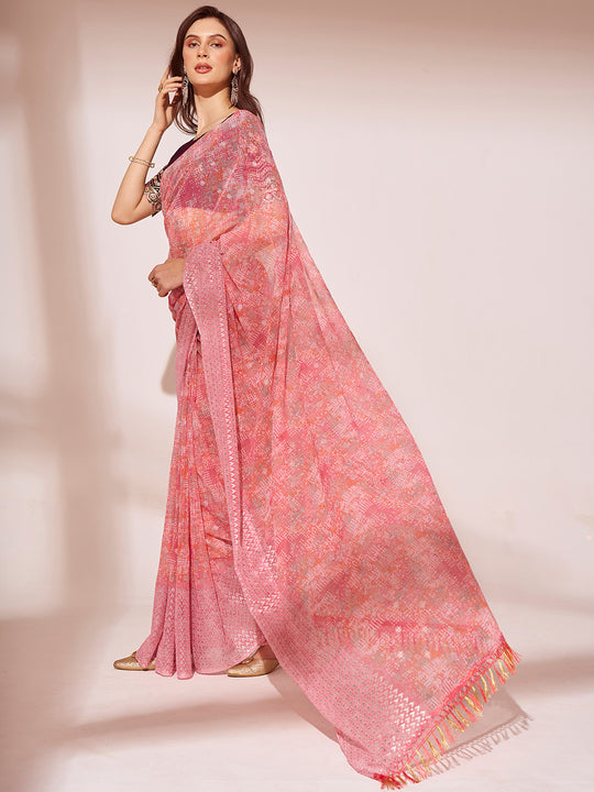Pink Georgette Saree With Blouse Piece