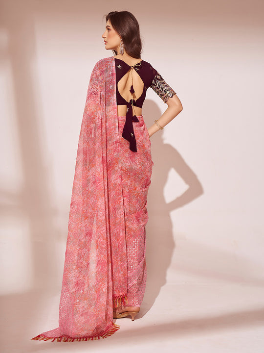Pink Georgette Saree With Blouse Piece