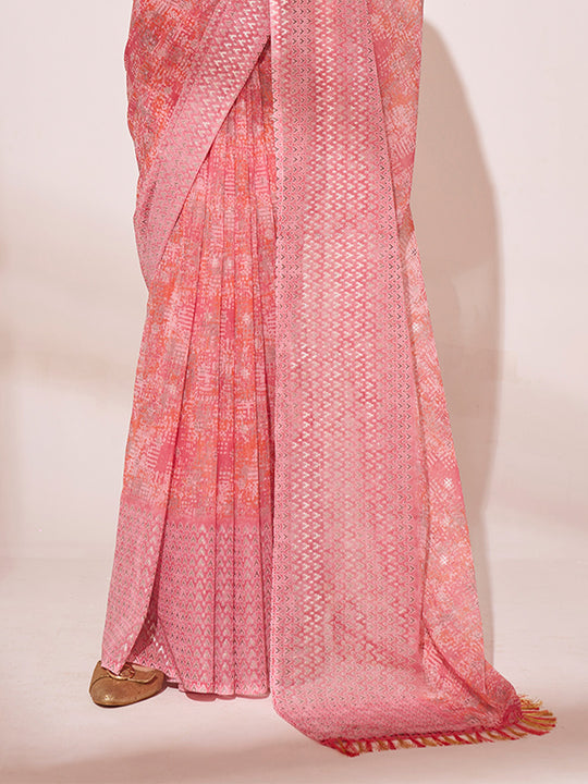 Pink Georgette Saree With Blouse Piece