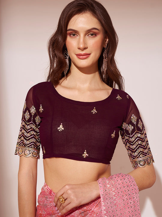 Pink Georgette Saree With Blouse Piece