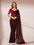 Black Printed Georgette Saree With Blouse Piece