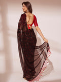 Black Printed Georgette Saree With Blouse Piece