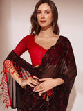 Black Printed Georgette Saree With Blouse Piece