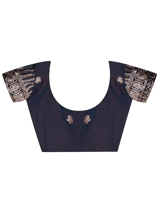 Navy Blue Printed Georgette Saree With Blouse Piece