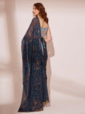 Navy Blue Printed Georgette Saree With Blouse Piece