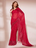 Red Printed Georgette Saree With Blouse Piece