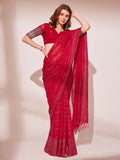 Red Printed Georgette Saree With Blouse Piece