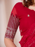 Red Printed Georgette Saree With Blouse Piece