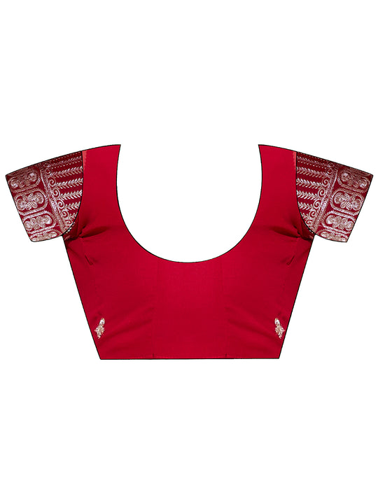 Red Printed Georgette Saree With Blouse Piece